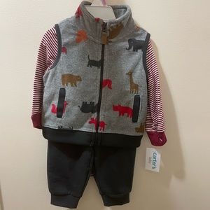 Carter’s Burgundy & Grey Baby Boy Long Sleeve & Vest Set
